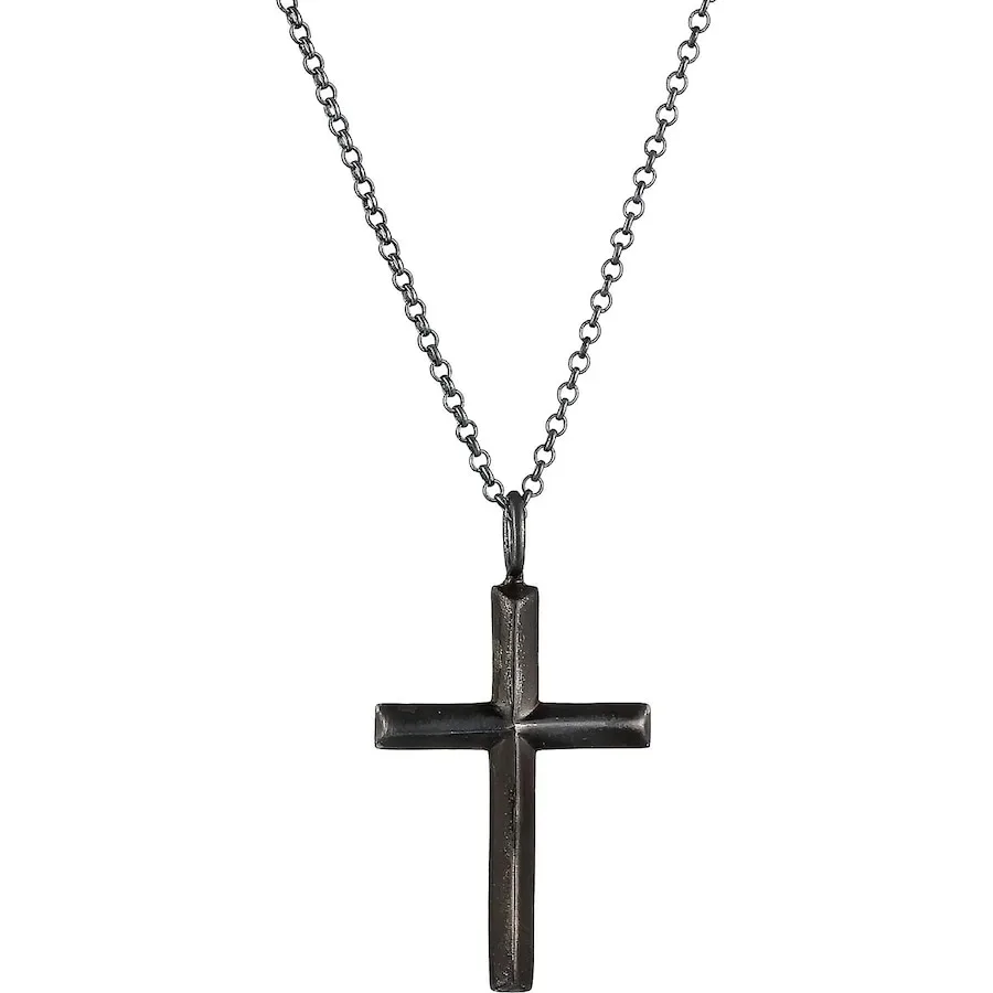 Kuzzoi - Halskette  Erbskette Kreuz Oxidiert Massiv 925 Silber, 60 cm, Schwarz