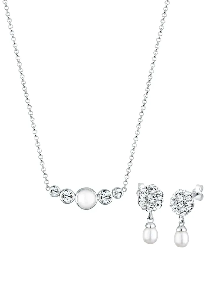 Elli PREMIUM Perle Kristalle 925 Silber Schmuck-Set 1 ct Damen