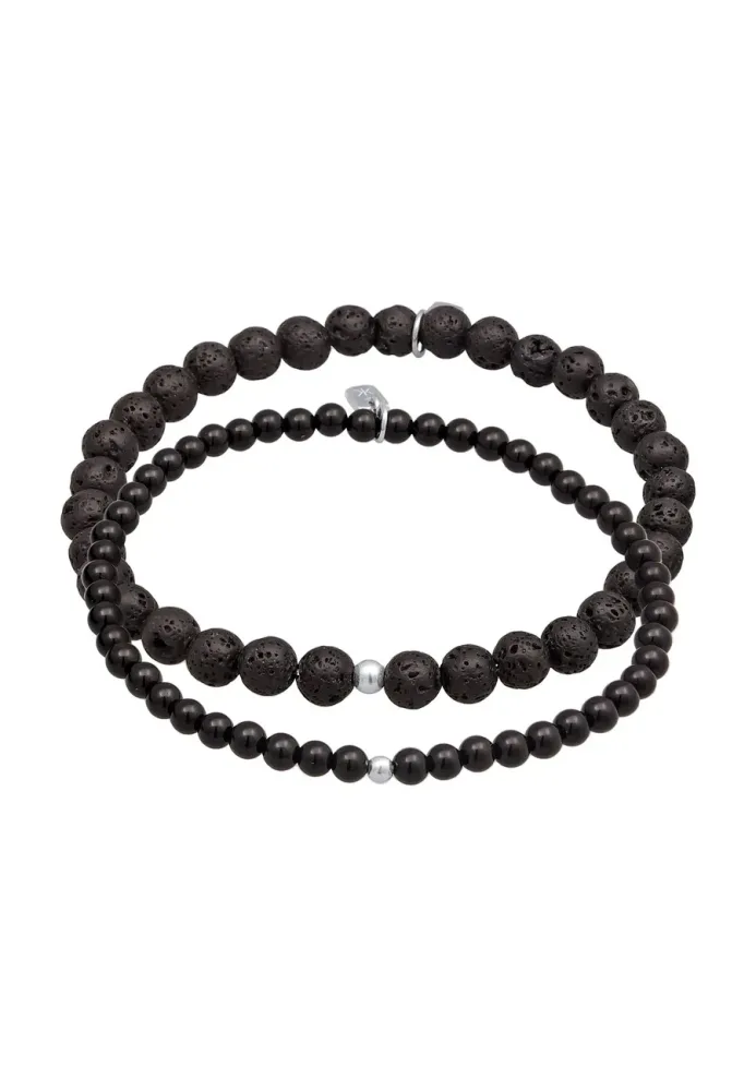 KUZZOI Lava Onyx Edelstein Perlen Set 925 Silber Armbänder & Armreife 1 ct Herren