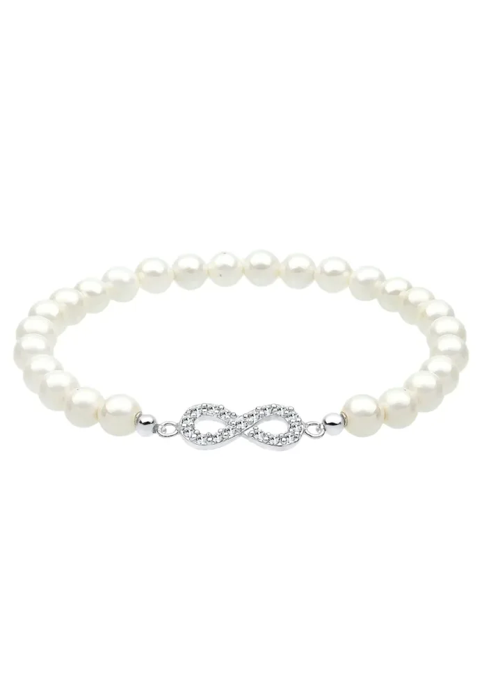 Elli - Armband Infinity Symbol Mit Muschelkernperlen Kristallen, 18cm, Weiss