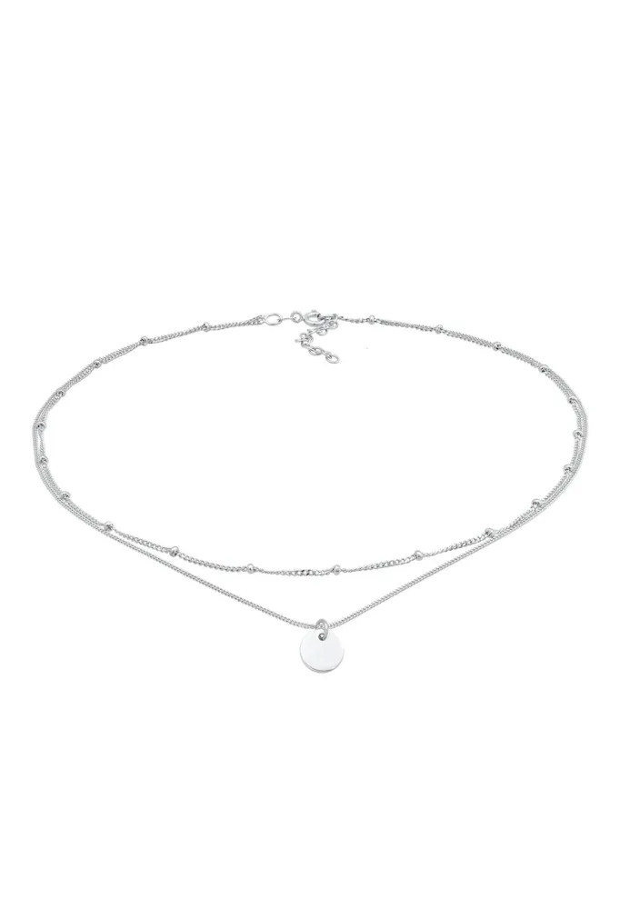 Elli - Halskette Choker Layer Kugelkette Plättchen 925 Silber, 36cm