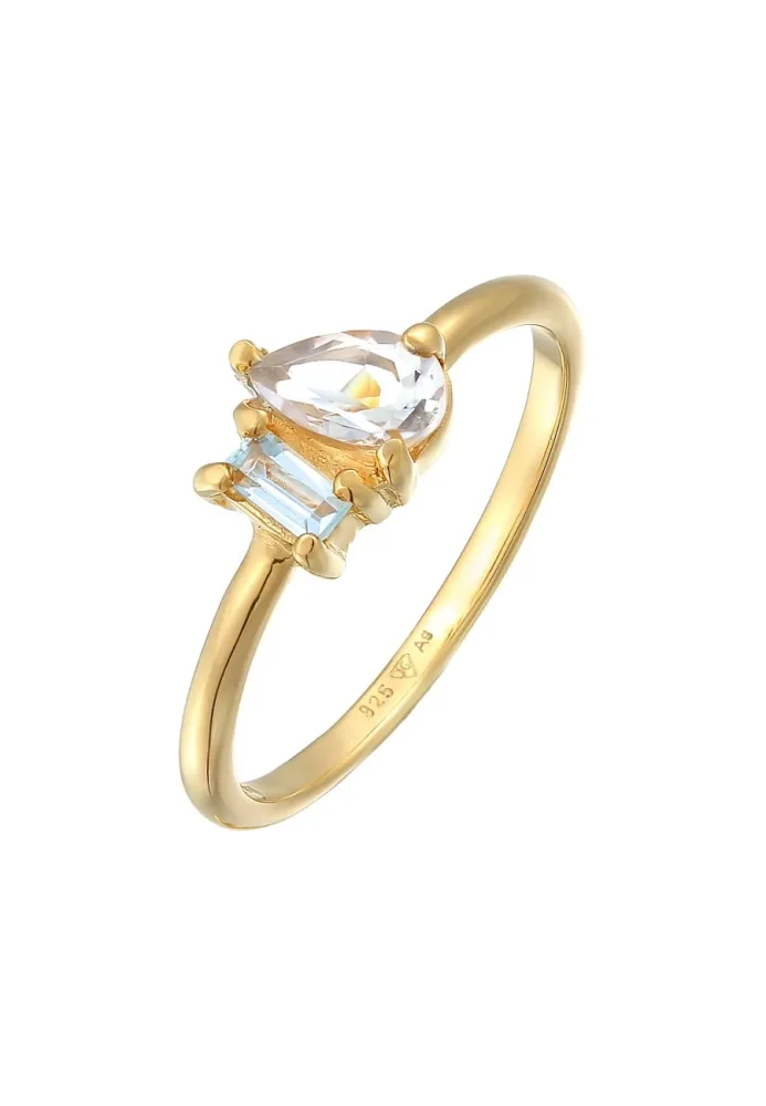 Elli - Ring  Premium Ring Topas Tropfen Elegant 925 Silber Vergoldet, 56mm