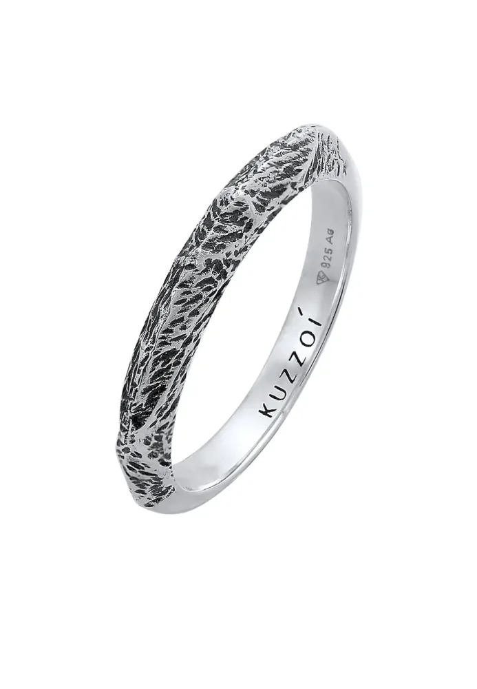 Kuzzoi - Ring  Bandring Schmal Used Look 925 Silber, 62mm, Taubengrau