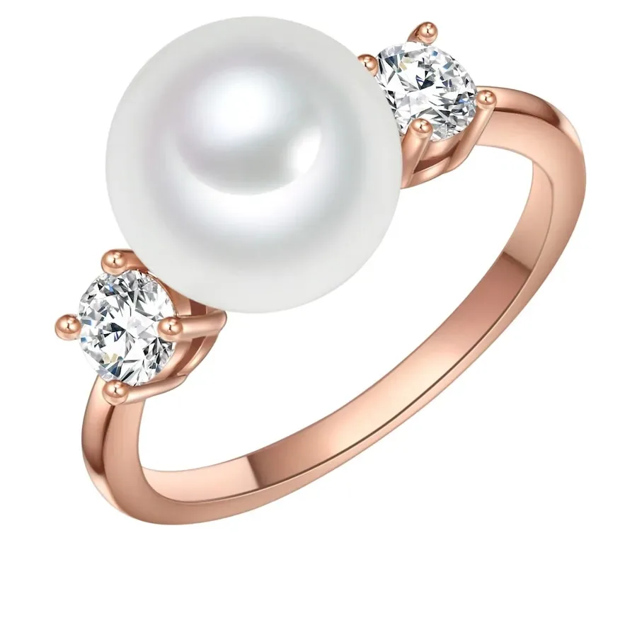 Lulu & Jane Perlen-Ring Messing Zirkonia Muschelkernperle in Roségold Ringe 1 ct Damen