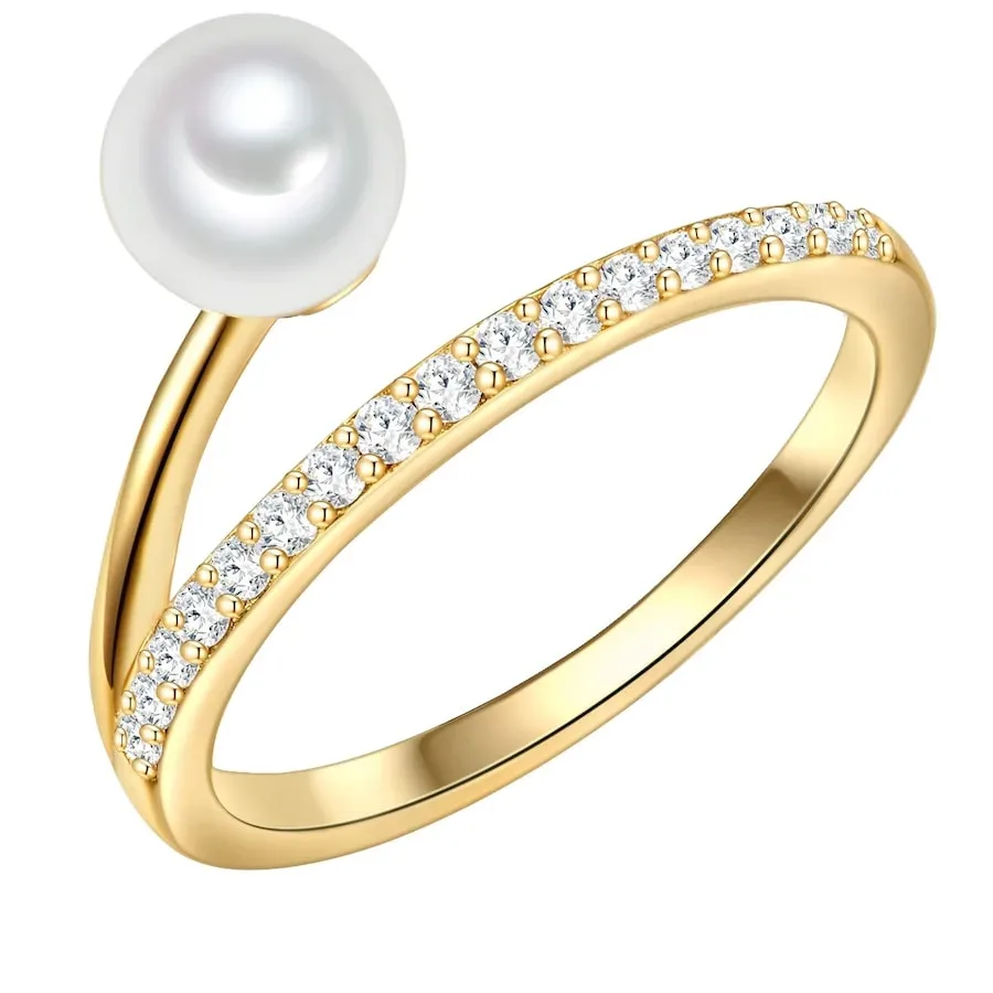 Valero Pearls Ring aus Sterling Silber in gelbgold mit Zirkonia Süßwasser-Zuchtperle Ringe 1 ct Damen