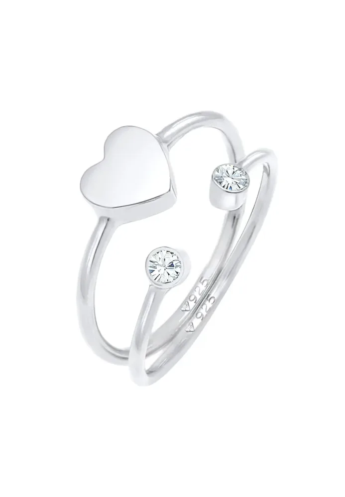 Elli - Ring Herz Kristall Stabelring Set 925 Silber, 52mm