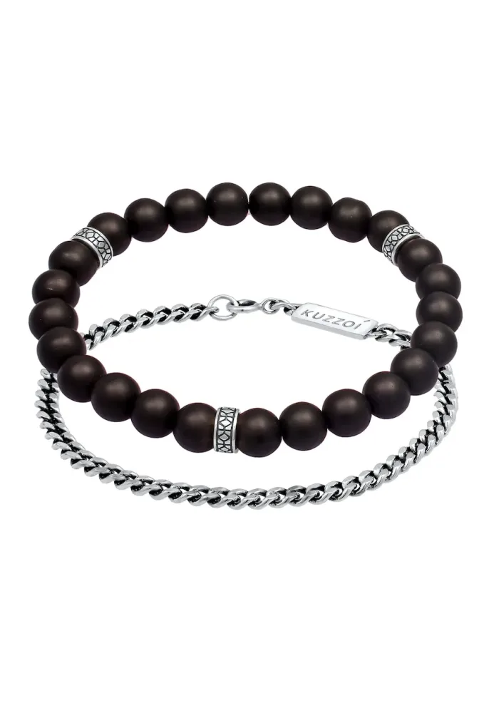 KUZZOI Herren 2er Set Onyx Stein Panzerkette 925 Silber Armbänder & Armreife 1 ct
