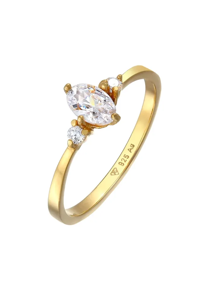 Elli - Ring Zirkonia Oval Verlobung 925 Silber, 56mm, Gold