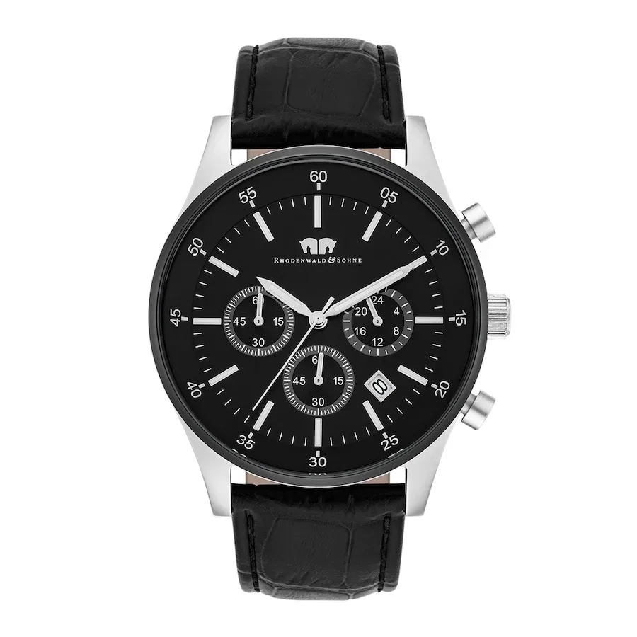 Rhodenwald & Söhne Armband-Uhr Goodwill aus Echtleder in silber/schwarz Uhren 1 ct Herren