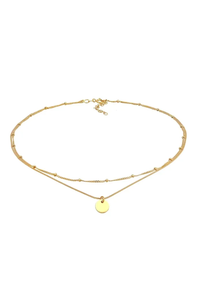 Elli - Halskette Choker Layer Kugelkette Plättchen 925 Silber, 36cm, Gold