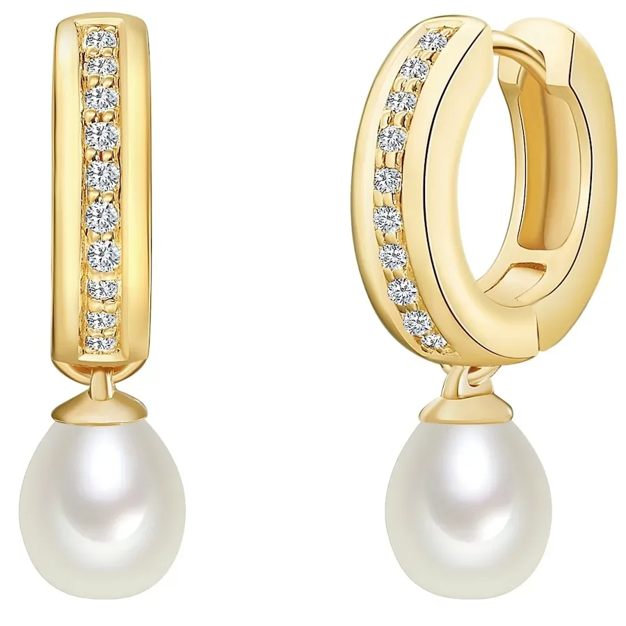 Valero Pearls Perlen-Creolen Sterling Silber Zirkonia Süßwasser-Zuchtperle in Gelbgold Ohrringe 1 ct Damen