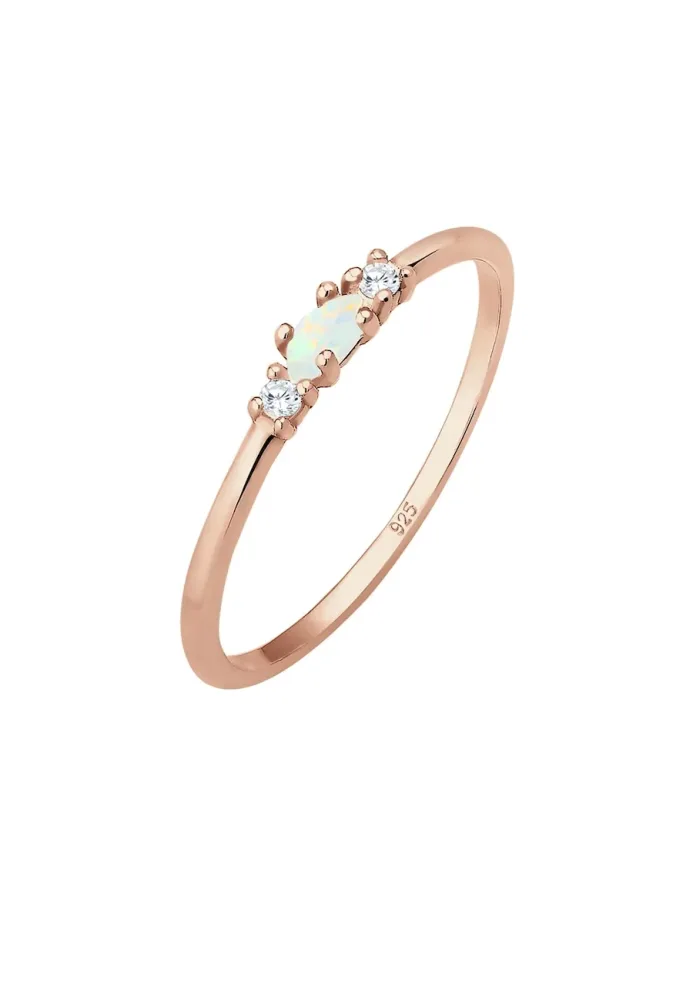 Elli Vintage Zirkonia Marquise Opal 925 Sterling Silber vergoldet Ringe 1 ct Damen
