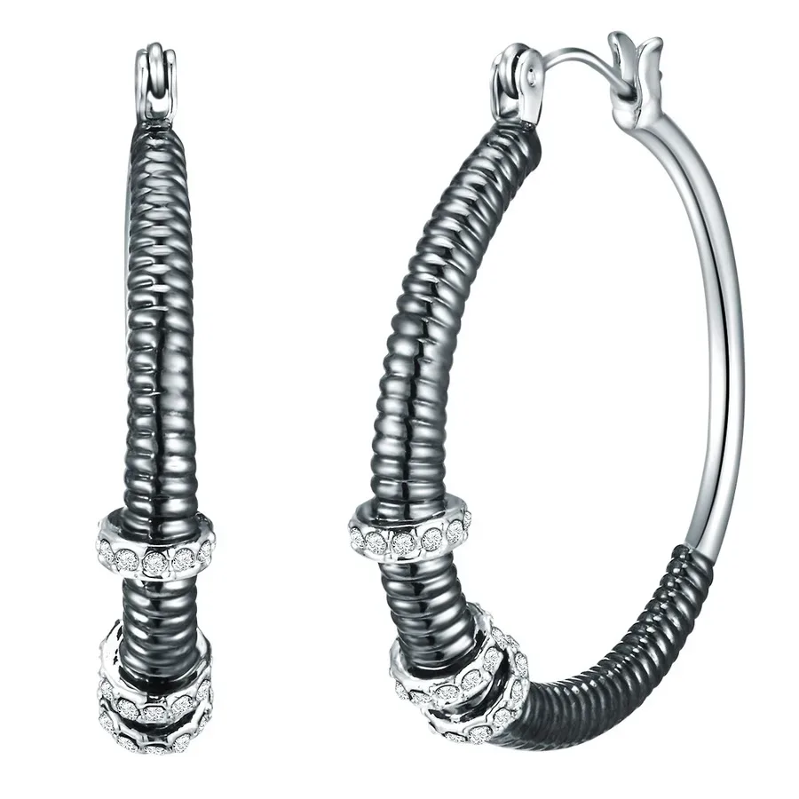 Lulu & Jane Creolen Metall-Legierung verziert mit Kristallen von Swarovski® in Silber/Schwarz Rabattaktion 1 ct Damen