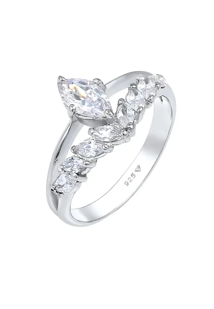 Elli PREMIUM Elli PREMIUM Ring Doppelring Zirkonia Marquise 925 Silber vergoldet Ringe 1 ct Damen