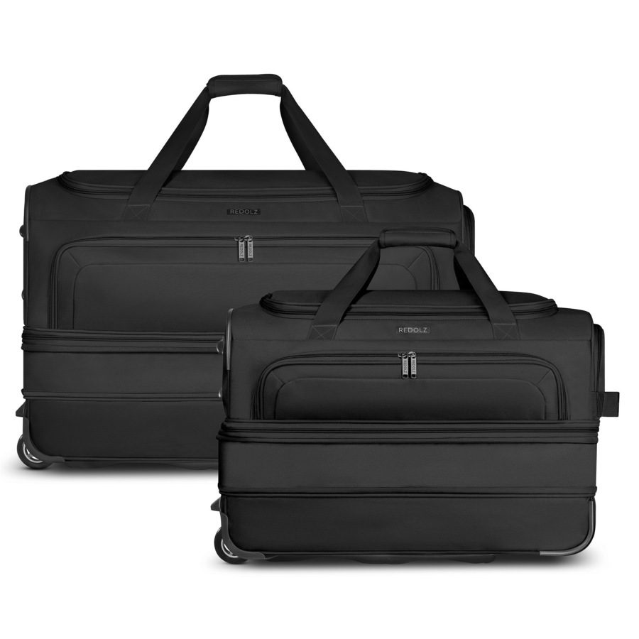 Redolz Duffle Essentials 2-Rollen Reisetasche Set 2 tlg. M+L mit Dehnfalte Reisetaschen 1 ct Schwarz Herren