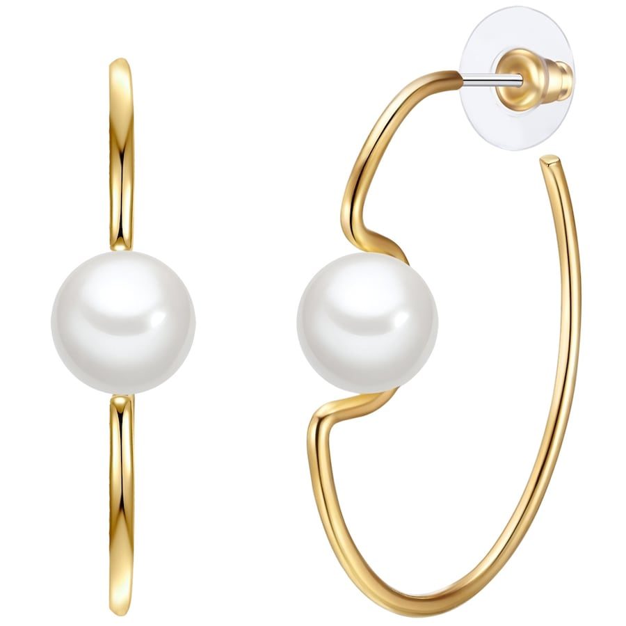 Lulu & Jane Perlen-Creolen aus Metall-Legierung in Gelbgold mit Muschelkernperle Ohrringe 1 ct Damen
