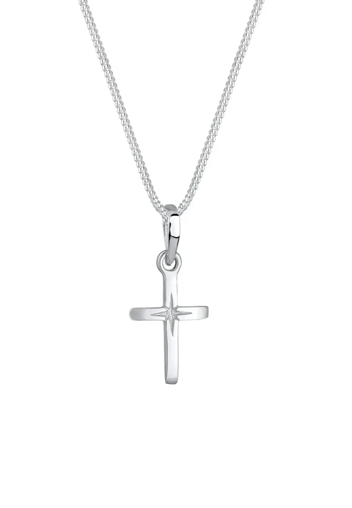 Elli - Halskette Kreuz Anhänger Sterngravur, 45cm, Silber