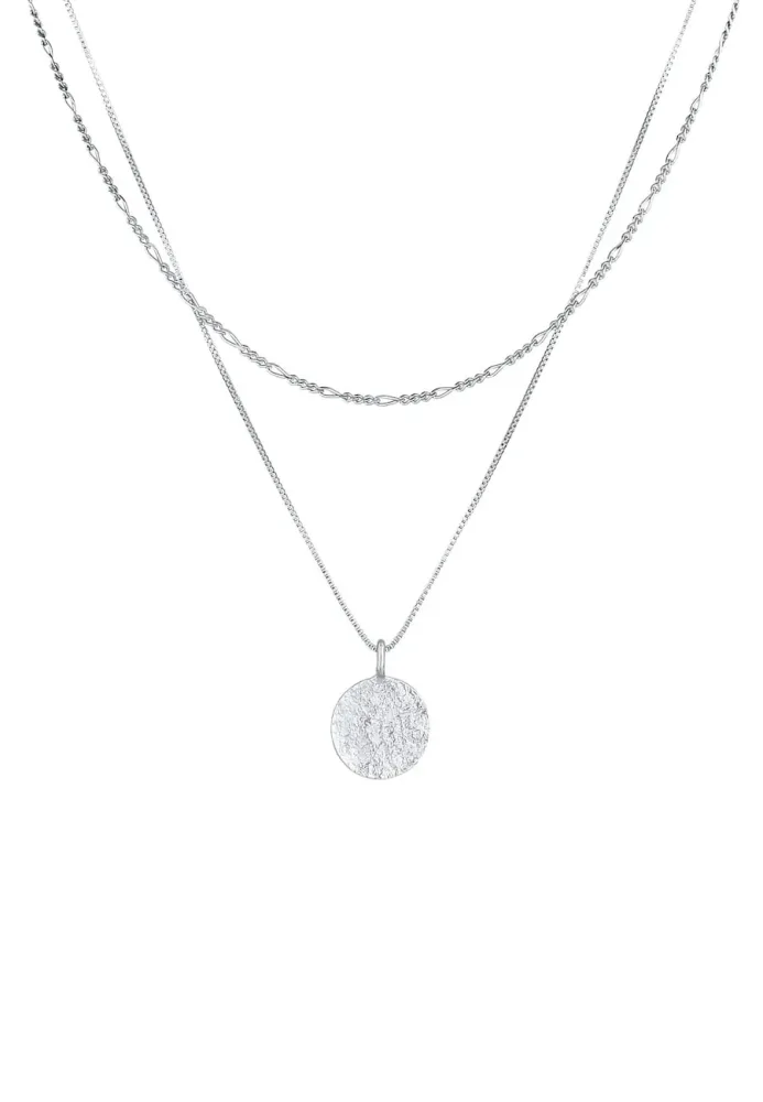 Kuzzoi - Halskette  Layer Figaro Venezianer Plättchen 925 Silber, 50 CM