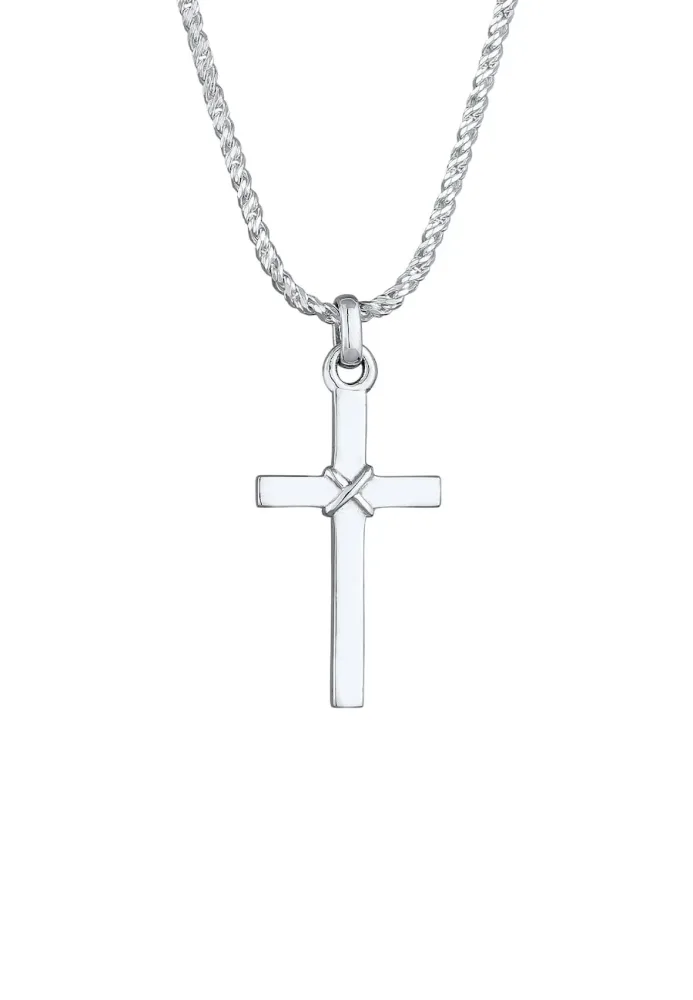 Kuzzoi - Halskette  Kreuz Flach Kordelkette 925 Silber, 55 CM
