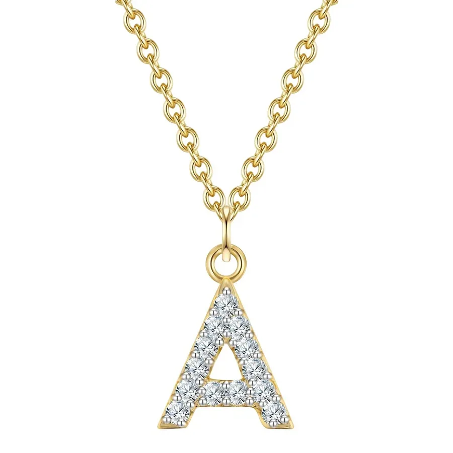 Glanzstücke München Halskette Buchstabe M aus Sterling Silber in gelbgold mit Zirkonia Ketten 1 ct Damen