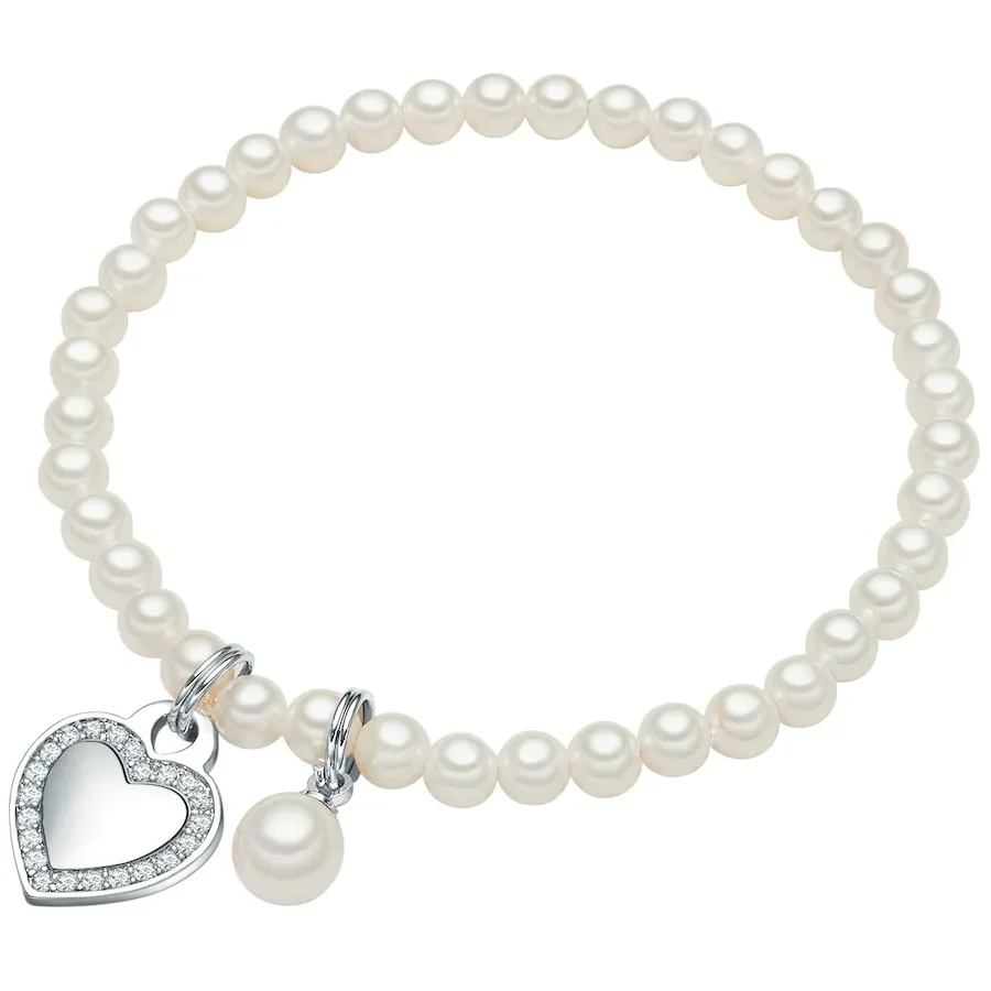 Lulu & Jane - Perlen-Armband Herz, 17cm, Weiss