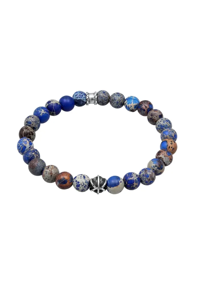 KUZZOI Herren Achat Blau Beads Oxidiert 925er Silber Armbänder & Armreife 1 ct