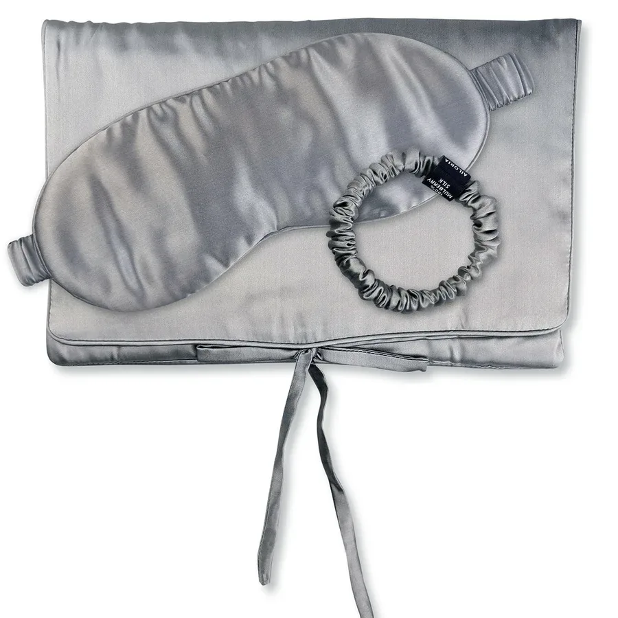 AILORIA - TRAVEL SET BEAUTY S Tasche, Schlafmaske & Scrunchie S aus Seide, S, Grau