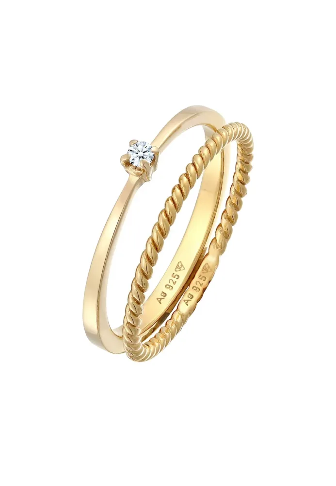 Elli DIAMONDS Diamant (0.03 ct.) Kordel 2er Ring Set 925 Silber Ringe 1 ct Damen