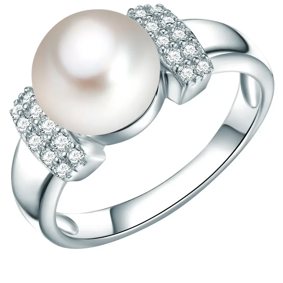 Valero Pearls Ohrstecker Sterling Silber Zirkonia Süßwasser-Zuchtperle in Silber Ringe 1 ct Damen