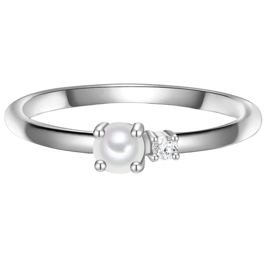 Glanzstücke München Ring Sterling Silber Zirkonia Süßwasser-Zuchtperle in Silber Ringe 1 ct Damen