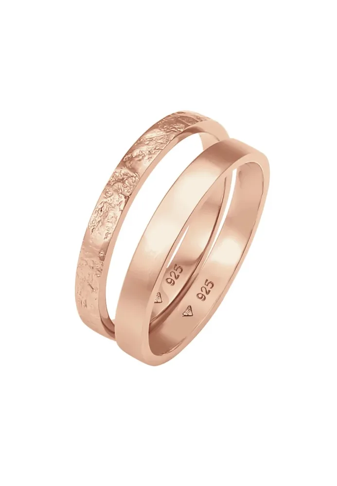 Elli 2er Set Bandring Basic Organic-Look 925 Silber Ringe 1 ct Damen
