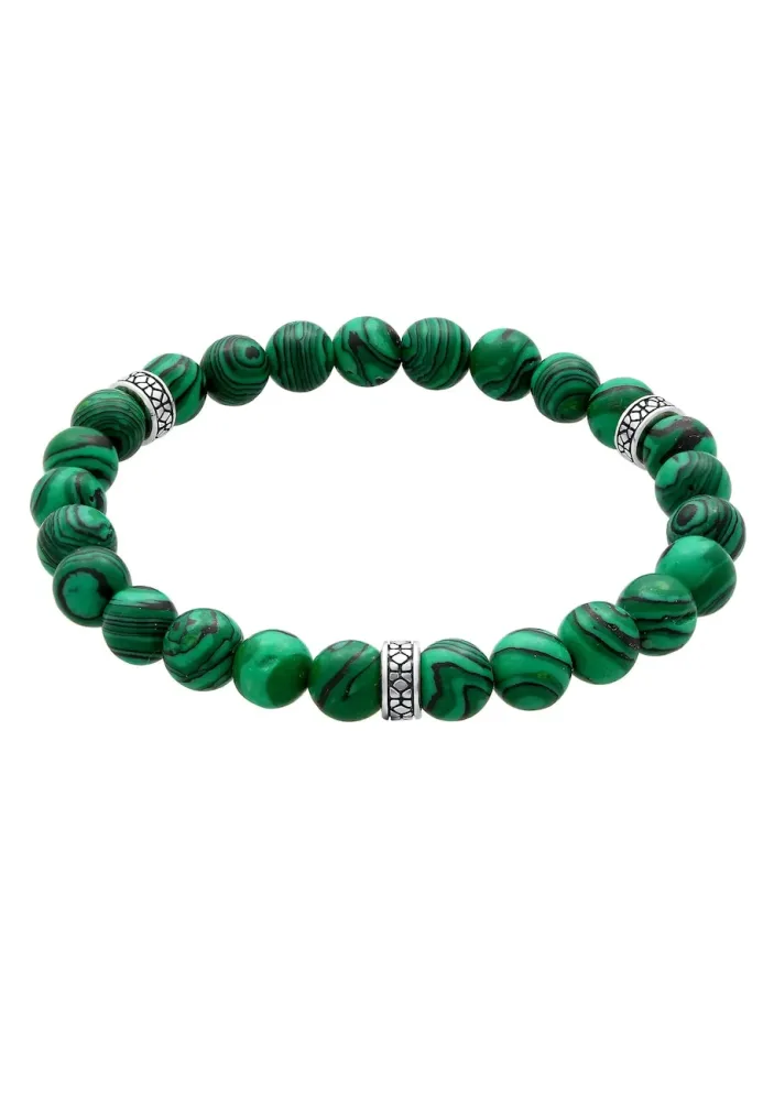 Kuzzoi - Armband Synthetischer Malachit Bead 925Er Silber Oxidiert, 19cm, Grün