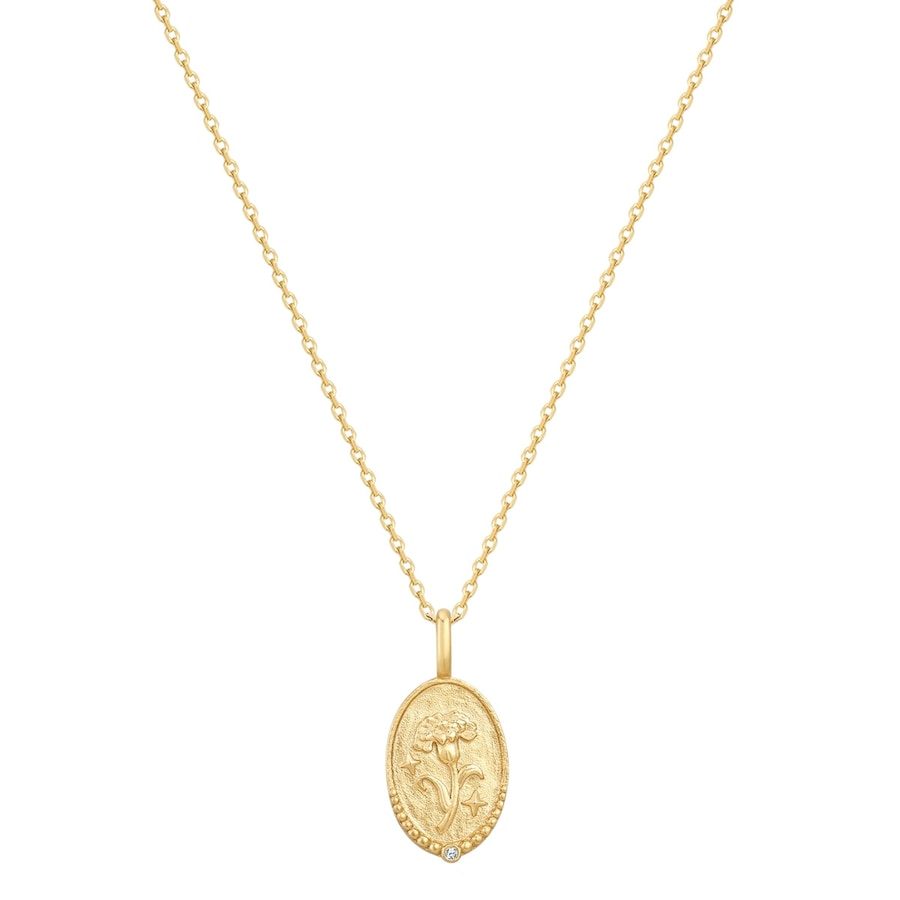Glanzstücke München Halskette Geburtsblume Januar Nelke aus Sterling Silber in gelbgold mit Zirkonia Ketten 1 ct Damen