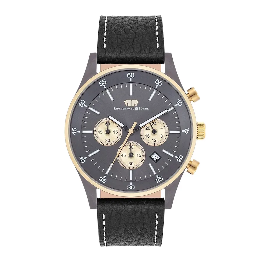 Rhodenwald & Söhne Armband-Uhr Goodwill aus Echtleder in gelbgold/anthrazit Uhren 1 ct Herren