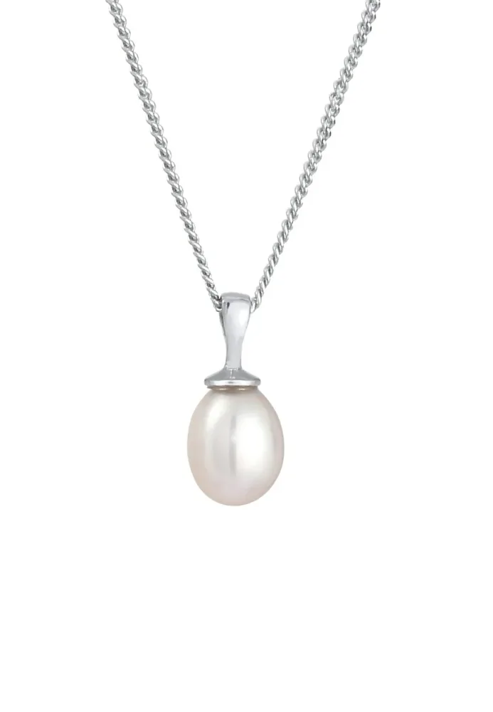 Elli - Halskette Süßwasserzuchtperle Anhänger, 45cm, Silber