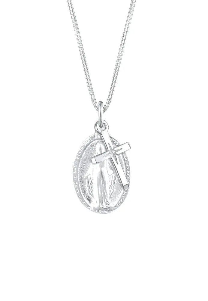 Elli - Halskette Marienbild Kreuz Anhänger, 45cm, Silber