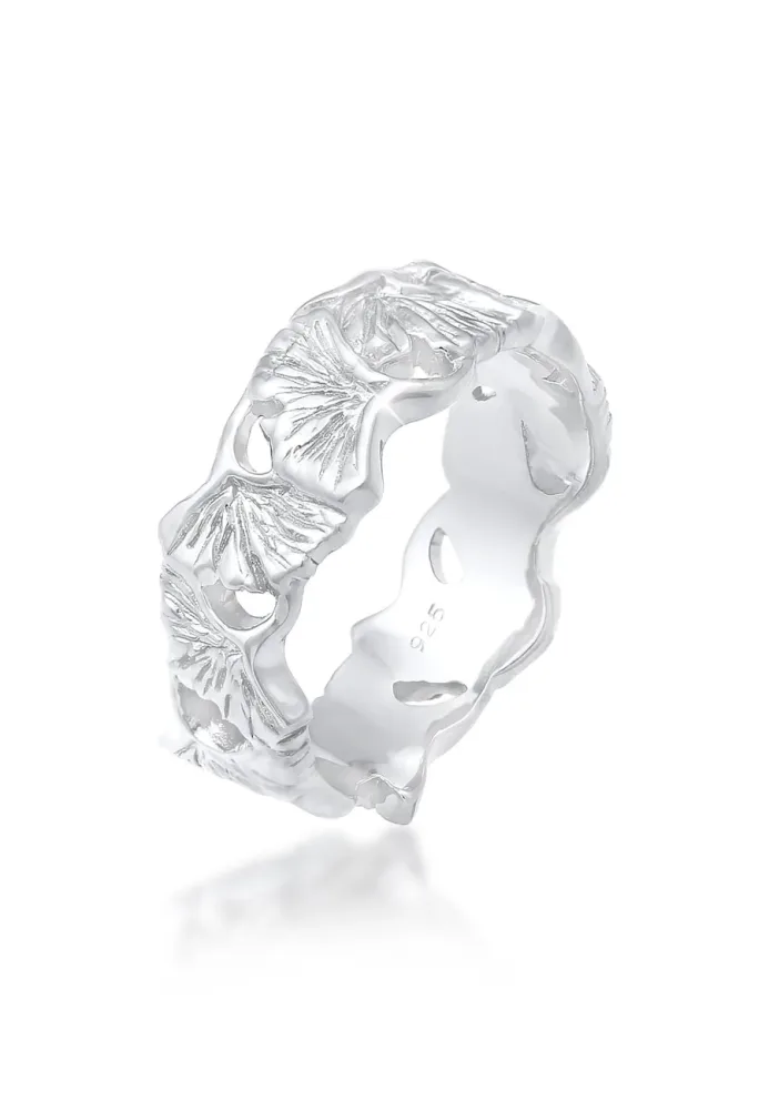 Elli Bandring Ginkgo Blatt Tropic 925 Silber vergoldet Ringe 1 ct Damen