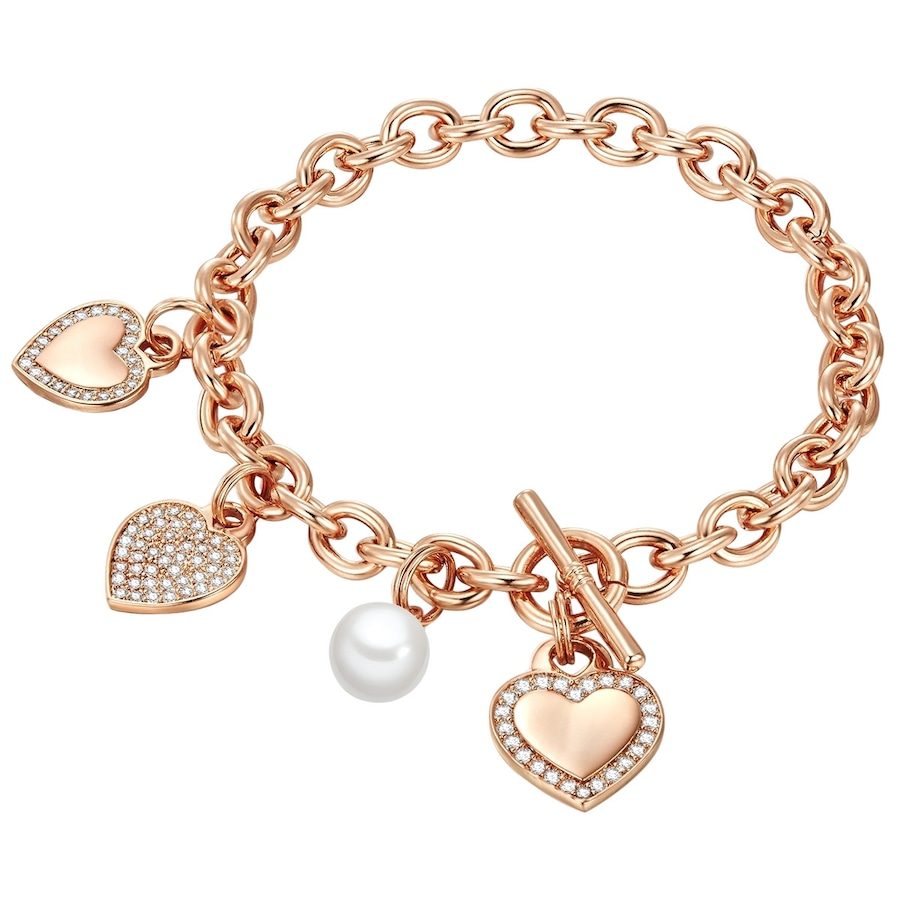 Lulu & Jane Perlen-Armband Herz Messing Zirkonia Muschelkernperle in Roségold Armbänder & Armreife 1 ct Damen