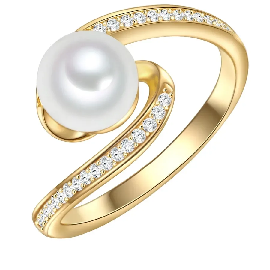 Valero Pearls Ring aus Sterling Silber in gelbgold mit Zirkonia Süßwasser-Zuchtperle Ringe 1 ct Damen