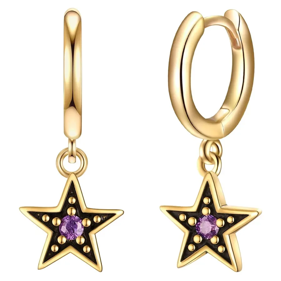 Glanzstücke München Creolen Stern aus Sterling Silber in Gelbgold mit Zirkonia Ohrringe 1 ct Damen