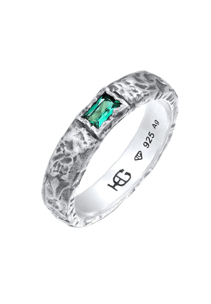 Haze & Glory Synthetischer Smaragd Grün 925 Sterling Silber - Envy Ringe 1 ct Herren