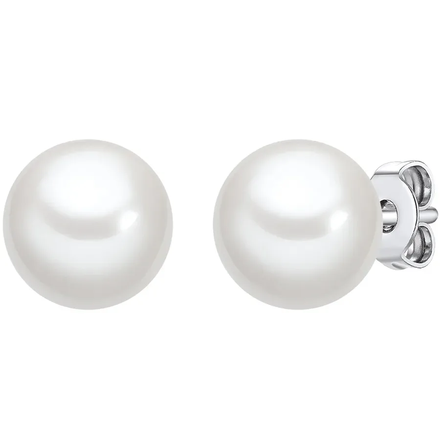 Lulu & Jane Perlen-Ohrstecker Messing Muschelkernperle in Silber Ohrringe 1 ct Damen