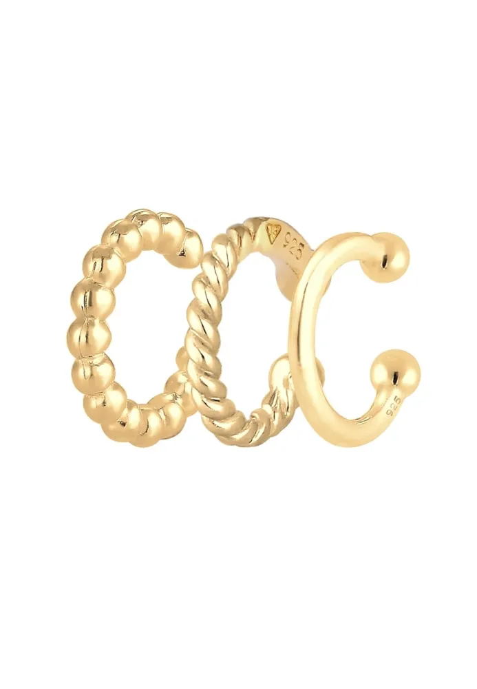Elli Earcuff 3er Set Kugel Geo Minimal 925 Silber Ohrringe 1 ct Damen