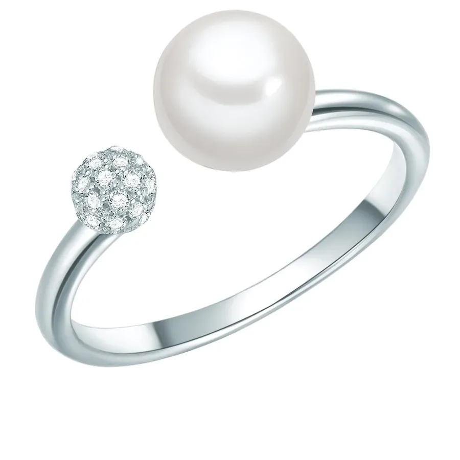 Valero Pearls Ring Sterling Silber Zirkonia Süßwasser-Zuchtperle in Silber Ringe 1 ct Damen