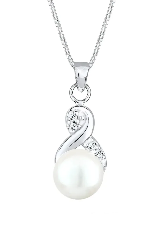 Elli Elli Halskette Infinity Perle Kristalle 925 Silber Ketten 1 ct Damen