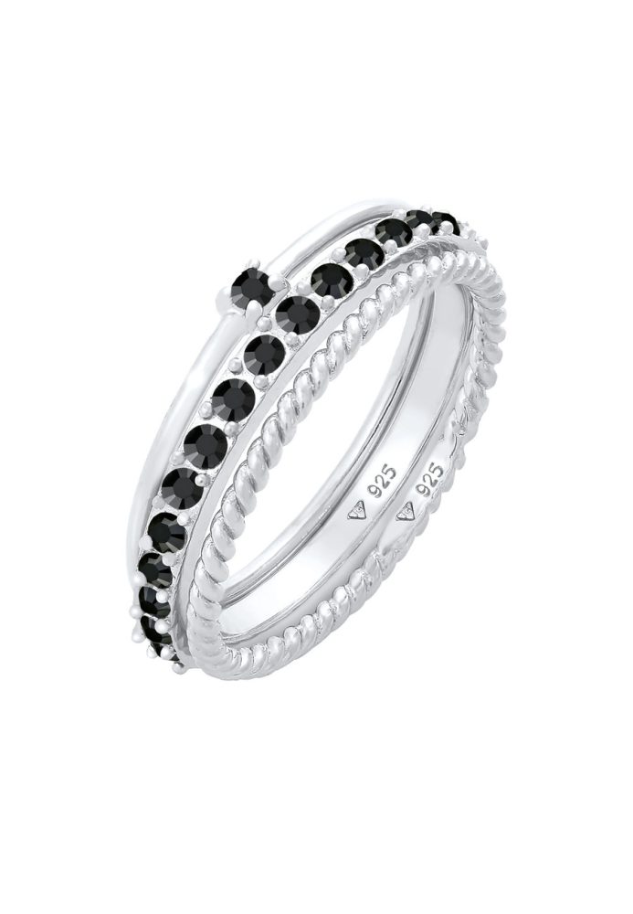 Elli - Ring Stapelring Kristalle 3Er Set, 62mm, Silber