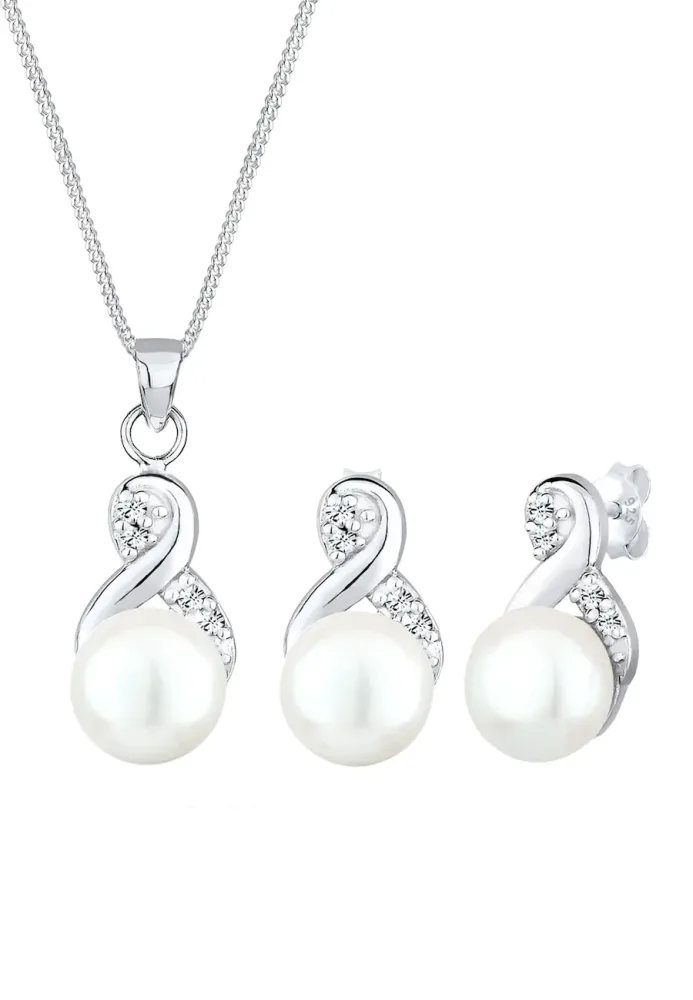 Elli - Schmuckset Infinity Perlen Kristalle, Silber