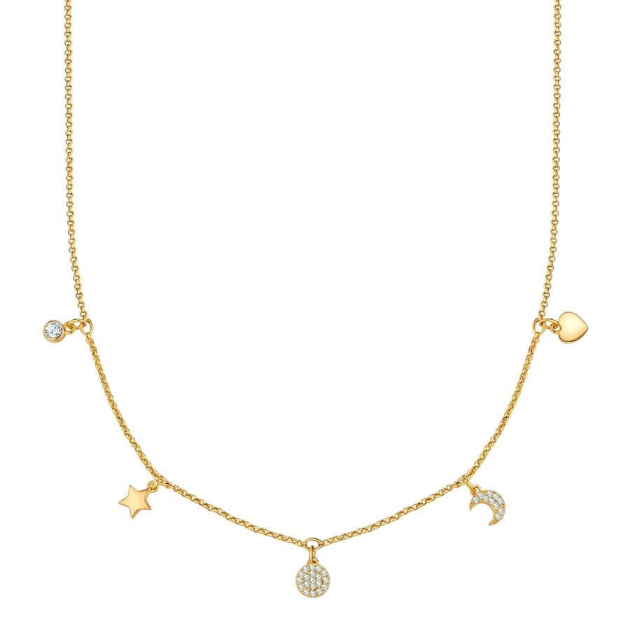 Yokoamii Halskette Stern/Kreis/Mond/Herz aus Messing in gelbgold mit Zirkonia Ketten 1 ct Damen