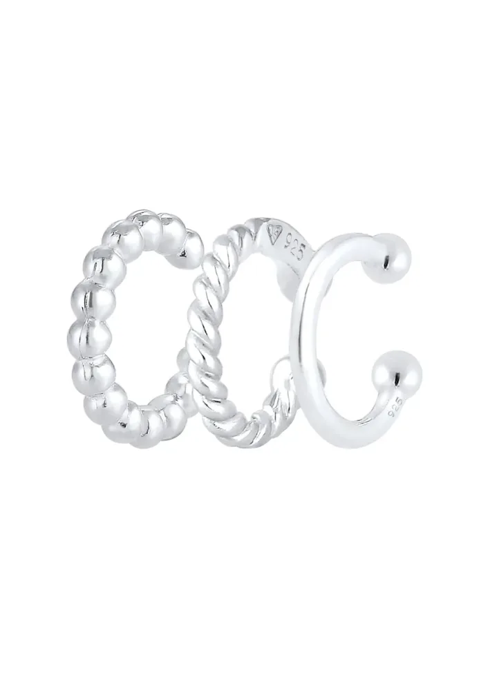 Elli - Ohrringe Earcuff 3Er Set Kugel Geo Minimal, One Size, Silber