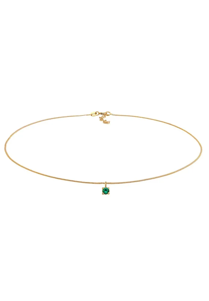 Elli Elli Halskette Choker Synthetischer Smaragd 925 Silber vergoldet Ketten 1 ct Damen